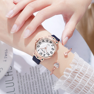 9797 New Product 2pcs Set Simple Women Watches With Bracelet Ladies Leather Wrist Watch <b>Clock</b> Montre Pour Femme - Product Image 2