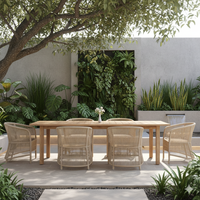 Table de jardin Andrea en teck massif, moderne, doublement extensible, résistante aux intempéries, pliable pour une utilisation en jardin et en parc