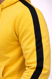 Ensemble de survêtement jaune pour homme, sweat à capuche et pantalon de jogging, logo personnalisé, vêtements de sport, rayures noires, streetwear, vente en gros - Product Image 4