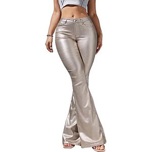 Pantalones Casuales de Mujer, Cintura Alta, Corte Recto, Elásticos, de Cuero Genuino/Cuero PU, Ecológicos, Resistentes al Viento y Transpirables - Product Image 1
