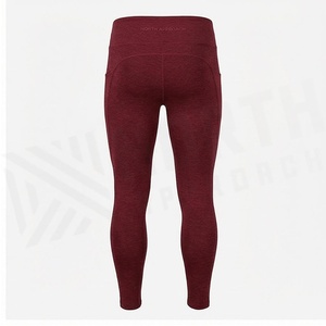 High Waist Full Length Leggings Solid <b>Maroon</b> Seamless Four-Way Stretch With Pockets Women's Yoga Wear - Product Image 2