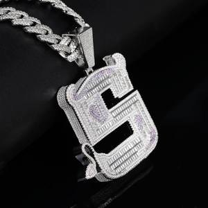 Hip Hop Style 925 Silver Number 5 <b>Pendant</b> With Baguette Cut <b>Crystal</b> Rhinestones Channel Setting Men's Jewelry Everyday Wear - Product Image 1
