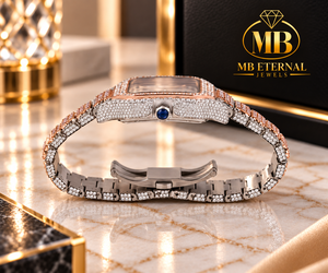 Reloj de Diamantes Unisex de Lujo MB ETERNAL JEWELS, Acero Inoxidable, Cuadrado, Analógico, Cierre Desplegable de Cuarzo, Cristal de Zafiro, 41 mm, Números Romanos - Product Image 3