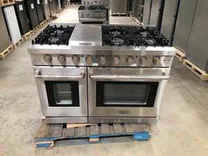 Cuisinière autonome à 6 brûleurs de 48 pouces avec double four, en acier inoxydable, gaz et électrique, appareil de cuisine - Product Image 2