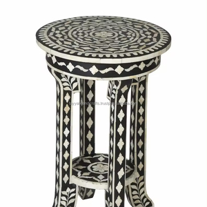 Incrustaciones de hueso Blanco y Negro Octágono Mesa auxiliar Hecha a mano Incrustaciones de hueso Patrón de rayas Mesa auxiliar - Product Image 1