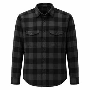 Camisa de Franela a Cuadros de Manga Larga para Hombre, Corte Regular, Diseño a Cuadros, Rojo, Negro, Blanco, Tejido 100% Algodón, con Botones - Product Image 1