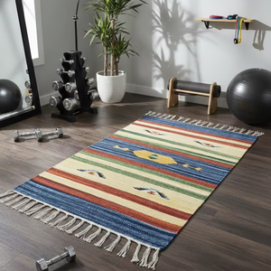 Tapis en coton tissé à la main, moderne, à motifs floraux, lavable en machine, écologique, multicolore, pour le camping, la maison, les voyages, la prière, les pique-niques - Product Image 1