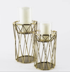Porte-bougie en fil métallique doré - Support de bougie cylindrique avec insert en verre pour centre de table, décoration intérieure - Product Image 2