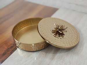 Gold Plated Hammered Metal Bowl <b>Lid</b> and Box Set <b>Decorative</b> Gift Bowl for Wedding Holiday Corporate Gifting - Product Image 2