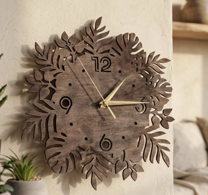 Handmade Wood Carved Industrial Design Quartz Movement Wooden <b>Wall</b> <b>Clock</b> for Living Room <b>Modern</b> Artisan Crafted Battery Powered - Product Image 5