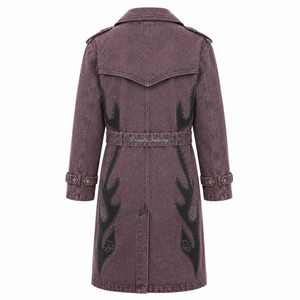 Chaqueta Larga de Mezclilla Color Malva Oscuro de 12oz para Hombre, con Cinturón de Pedrería, Doble Botonadura, Personalizada - Product Image 3