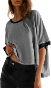 Camiseta de Manga Corta con Cuello Redondo Extra Grande para Mujer, 100% Algodón, Color Sólido, Corte Holgado, Estilo Tejido, para Primavera y Verano - Product Image 4