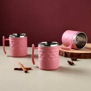 Ensemble de 6 tasses à café en acier inoxydable durable avec design à double paroi isolé et poignées confortables pour le thé, le chocolat chaud et le camping - Product Image 2