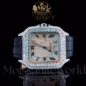 Reloj de Lujo Estilo Hip Hop con Correa de Cuero Negra de 20mm, Movimiento de Cuarzo, Unisex, Cristal con Moissanita VVS, Resistente al Agua 3BAR - Product Image 5
