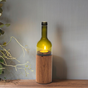 Mango wood candle <b>holder</b> with <b>glass</b> cover - Product Image 1