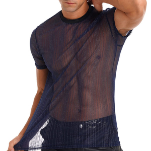 T-shirt en maille pour homme, col rond, tissu respirant, léger, vêtements de sport décontractés, haut de sport en maille pour homme - Product Image 5