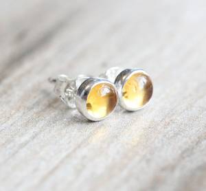 Sterling <b>Silver</b> Citrine Stud <b>Earrings</b> Cabochon Gemstone Minimalist Jewelry Women <b>Earrings</b> Wholesale Supplier - Product Image 2