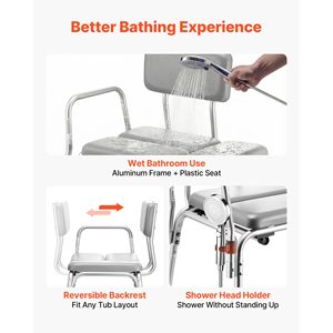 Panca di Trasferimento Regolabile in Altezza per Vasca da Bagno, Capacità 227 kg, con Braccioli e Schienale - Attrezzatura di Sicurezza per il Bagno - Product Image 5