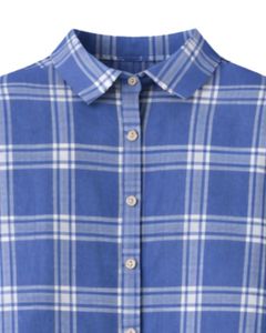 Vestido Camisero Largo a Cuadros Azules Personalizado para Mujer, Vestido Midi Casual a Cuadros con Botones, Manga Larga, Venta al Por Mayor Personalizada - Product Image 3