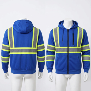 Mens 400 GSM Cotton Polyester <b>Fleece</b> Blue Reflective <b>Work</b> Hoodie Safety Panel Custom Embroidery Print Logo High Quality - Product Image 1