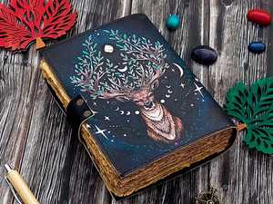 Grimoire deer <b>Leather</b> Spiral Bound Hardcover Journal Floral Vintage Handmade <b>Diary</b> - Product Image 3