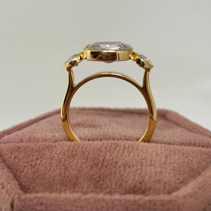<b>White</b> <b>Cushion</b> Cut Moissanite Solitaire With Side Round Cut Bezel Set Stones Yellow Gold Engagement Ring 10K Solid Gold Ring - Product Image 6