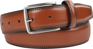 Ceinture en cuir de vachette marron avec boucle rectangulaire argentée, design formel et durable - Product Image 5