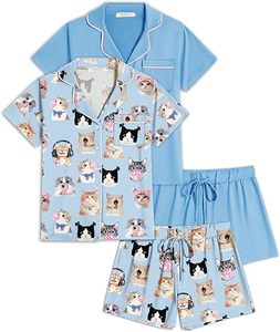 Ensemble pyjama 2 pièces pour femme, vêtements de nuit à manches courtes avec boutons sur le devant, doux, confortable et respirant - Product Image 1