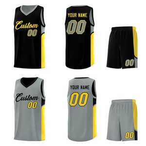Ensemble de maillots de basket-ball personnalisés unisexe pour adultes, orange, blanc, jaune, sublimé, débardeur à col en V, short, maille respirante, 100% polyester - Product Image 3