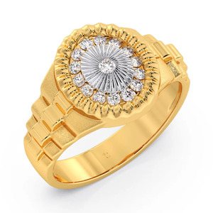 Bague statement en or jaune avec halo de diamants ronds Sunburst - Product Image 3