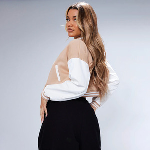 Women's Cropped <b>Knitted</b> Varsity Jacket Fleece Cow Skin Windproof Breathable Embroidery Letter Autumn Reversible Women Jackets - Product Image 2