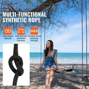 Corda in Nylon Intrecciato a 32 Fili, Resistenza alla Trazione 720 LBS, 3/16 Pollici, 250 Piedi, Corda Nera Multiuso per Esterni - Product Image 2