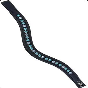Diadema para Caballo de Cuero Genuino con Cristales Negros Curvos de Alta Calidad, Diamantes de Imitación y Decoración de Diamantes G.K. - Product Image 6