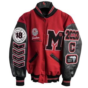 แจ็คเก็ตเบสบอลแบบ Varsity คุณภาพสูงจาก OEM ผลิตจากหนังวัวแท้ พร้อมป้ายปักลายแบบกำหนดเอง ตัวเสื้อทำจากผ้าขนสัตว์ - Product Image 2