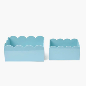 <b>Set</b> Of 2 Scalloped Lacquer Organizer Storage Box For <b>Desk</b> Setup, Office Supplies And Decoration Handmade Products - Product Image 1