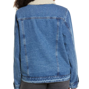 Light Blue Woven <b>Denim</b> <b>Jacket</b> <b>Cropped</b> Shirt Style Women's Casual Button-Up Outerwear Winter Breathable High Quality - Product Image 4