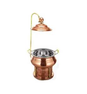 Calentador de Comida Premium de Cobre Alto para Colgar, Tipo Cazuela, de Acero Inoxidable, para Buffet, con Soporte de un Solo Poste y Base para Combustible - Product Image 1