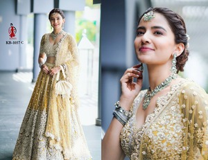 Tenue de cérémonie brodée, série Kb, Lehenga Choli en tulle pour mariée, nettoyage à sec - Product Image 5