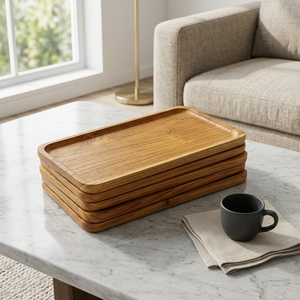 Bandeja de madera de teca ecológica para juego de vajilla de cocina Bandejas para servir Utensilios de cocina de madera natural - Product Image 6