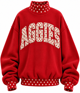 Sweat-shirt surdimensionné à col montant pour femme, personnalisé OEM, avec lettres brodées en appliqué, imprimé à pois, style décontracté - Product Image 1