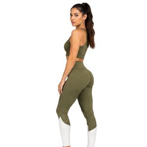 Women’s <b>Olive</b> <b>Green</b> Sports Bra and High Waist Color Block <b>Leggings</b> Activewear Set for Gym Yoga Fitness - Product Image 6