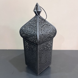 Artisan Design <b>Moroccan</b> Style Iron Candle Lantern <b>Decorative</b> Vintage Table L545 (Uttar Pradesh) 3.5X3.5X9" for Home All - Product Image 3