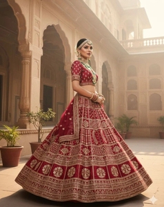 Lehenga Choli en soie semi-cousu pour femme KV, collection automne, broderie ruban, design de créateur, idéal pour mariée (rose) - Product Image 2