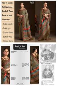 Sari prêt-à-porter de créateur avec chemisier cousu, en crêpe de soie à imprimé numérique fleuri, sari indien en gros en ligne - Product Image 4