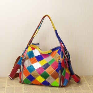 Ando Bag Genuine Cowhide Leather Patchwork Shoulder Bag for <b>Women</b> Diamond Pattern Zipper <b>Handbag</b> - Product Image 1