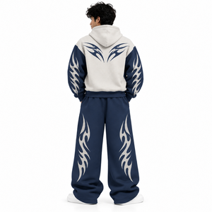 Conjunto de Chándal Personalizado para Hombre, Azul Marino, 2 Piezas, Sudadera con Cremallera Completa, Pantalones Deportivos de Pierna Ancha, Corte Holgado, Estilo Urbano, 100% Algodón, Marca Privada - Product Image 2
