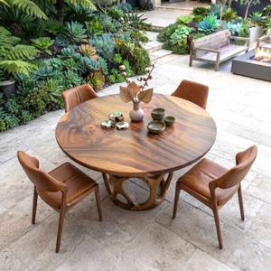 Luxali Eco-Friendly Durable Handmade Solid Wood <b>Round</b> <b>Dining</b> <b>Table</b> with Contemporary Design <b>4</b>-Seater Warm Atmosphere - Product Image 3