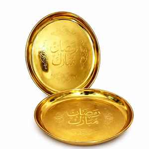 Plateau de service en or de luxe pour décoration de mariage, plateau décoratif arabe islamique pour Ramadan, plateau à thé en métal de qualité supérieure - Product Image 4
