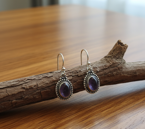 Pure 925 Sterling <b>Silver</b> Oyster Amethyst <b>Drop</b> <b>Earrings</b> Rose Gold & Yellow Gold Plated Vintage Boho Gemstone Jewelry for Women - Product Image 5