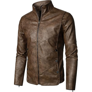 Chaqueta de Cuero Genuino para Hombre, Estilo Biker, Corte Ajustado, Moda Urbana de Invierno, Venta al Por Mayor Directa de Fábrica, Marca Privada - Product Image 1